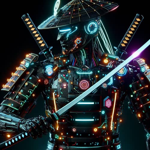 Futuristic Cyberpunk Samurai: Neon Armor & High-Tech Katana