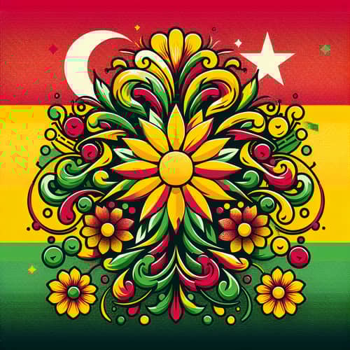 Vibrant Alevism & Kurdistan Flag Design with Abstract Floral Patterns