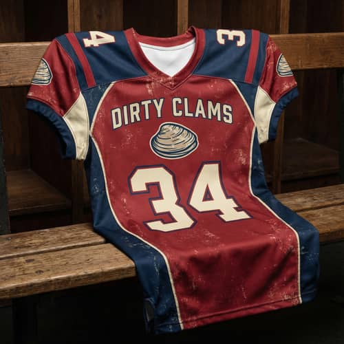 Dirty Clams Football Jersey - Red, Navy Blue, Crème