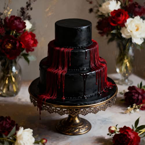 Elegant Three-Tiered Black Wedding Cake Elegant Three-Tiered Black Wedding Cake