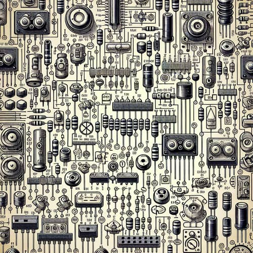 Intricate Electronic Components & Symbols for Science Enthusiasts
