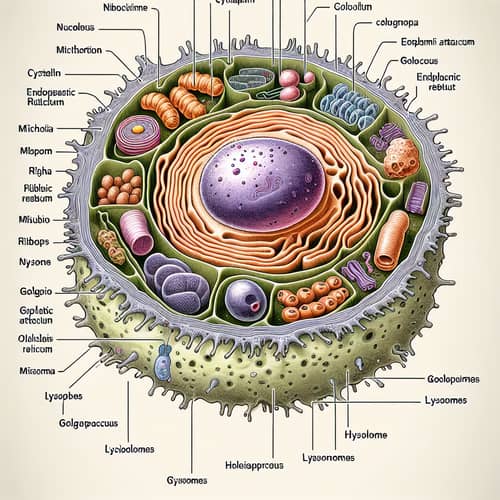 Detailed Illustration of an Animal Cell with Nucleus and Organelles