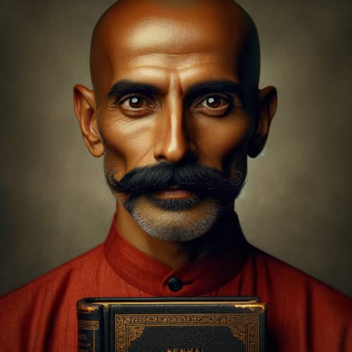 Distinguished South Asian Man Portrait with a Leather Book