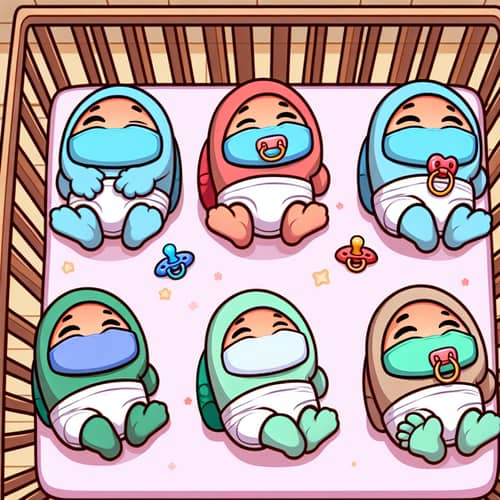 Newborn Among Us Caricatures Sleeping in Cribs