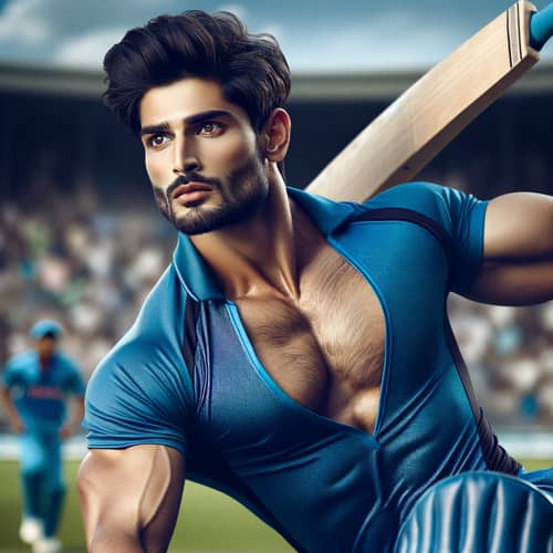 Athletic South Asian Cricket Player in Action | Cricket Ground Scene