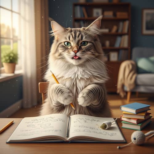 Fluffy Cat Doing Homework | Cute Feline Moments