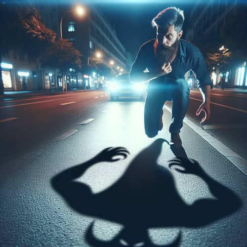 Urban Night Scene: Bearded Man Shadow Demon Transformation
