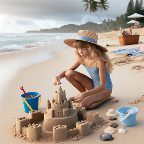 Young Girl Building Sandcastle at Beach | Mini Masterpiece Creation