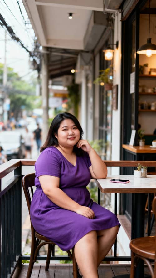 Charming Cafe Moments: A Relaxed Asian Woman