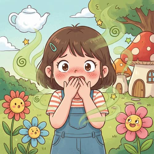 Funny Cartoon of a Blushing Girl and Stinky Wind