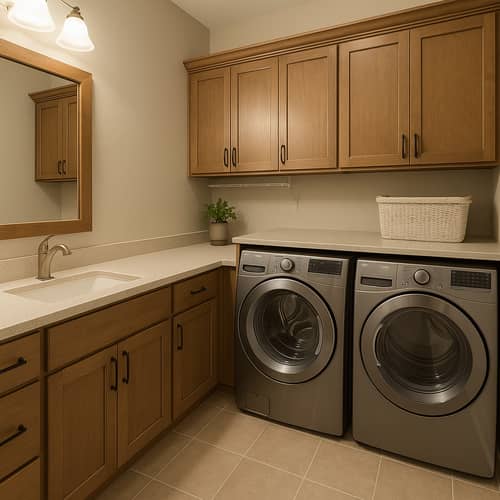 Stylish Laundry Room with Functional Sink and Storage
