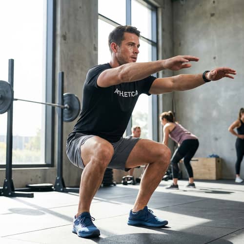 Male Athlete Performing Squats - Fitness Graphic Male Athlete Performing Squats - Fitness Graphic
