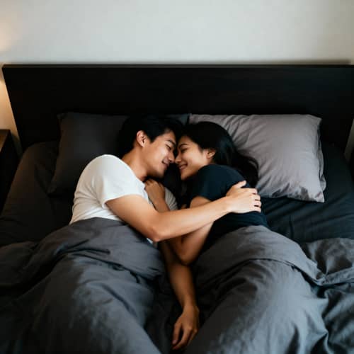 Cozy Bed Cuddle: Intimate Couple Moments Cozy Bed Cuddle: Intimate Couple Moments