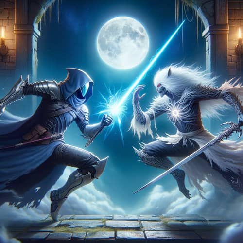 Intergalactic Knight Versus Fantasy Monster Hunter Combat