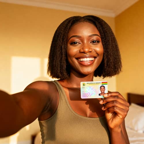 Confident Ghanaian Woman Capturing Joyful Moments Confident Ghanaian Woman Capturing Joyful Moments