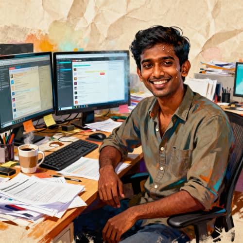Cheerful Entrepreneur in a Creative Chaos