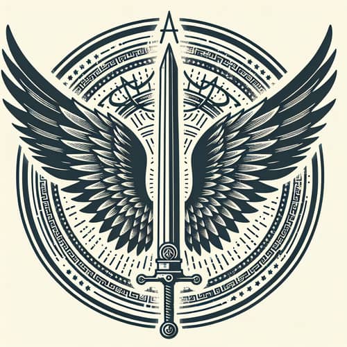 Guild Emblem with Vertical Sword and Angelic Wings