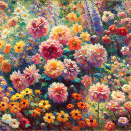 Impressionist Garden Scene with Colorful Flowers | Artistic Interpretation