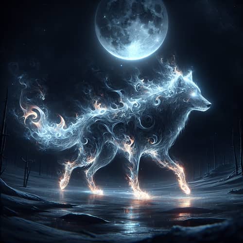 Transparent Wolf Assassin: Flame Body Under Moonlight