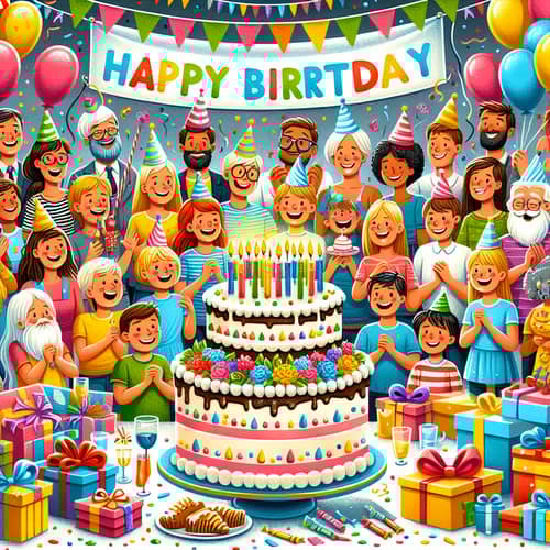 Colorful Birthday Party Celebration with Cake & Balloons
