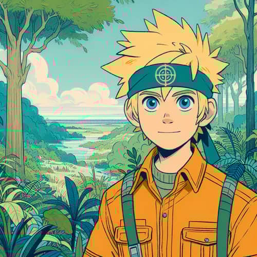 Blonde Spiky Hair Character in a Lush Landscape | Animation Style