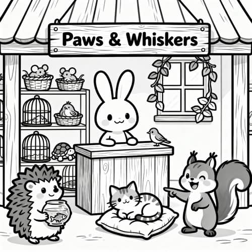 Paws & Whiskers: Cute Pet Shop Coloring Page Paws & Whiskers: Cute Pet Shop Coloring Page
