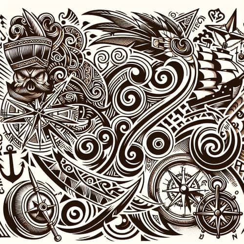 Maori Tribal Tattoo Design with Pirate Adventure Theme