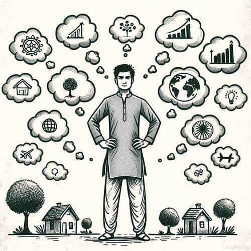 Unleashing Dreams: Indian Man with Varying Sizes of Thought Bubbles