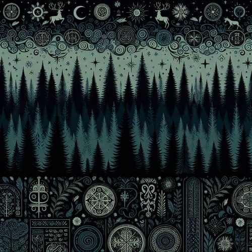 Slavic Artistry Wallpaper: Dark Forest with Traditional Symbols
