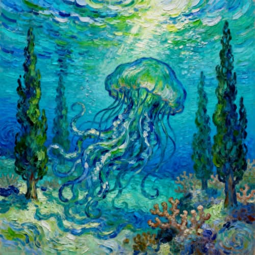 Undersea Creatures in Van Gogh Style