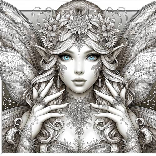 Fantasy Realm Enchanting Fairy Coloring Page | UHD Digital Masterpiece