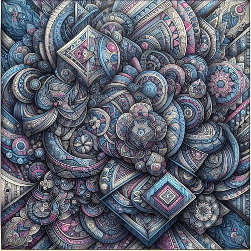 Intricate and Elaborate Geometric Doodle Art in Blues and Purples