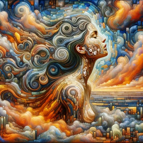 Surreal Human Mosaic Art: Dreamlike Tranquility | Pre-20th Century