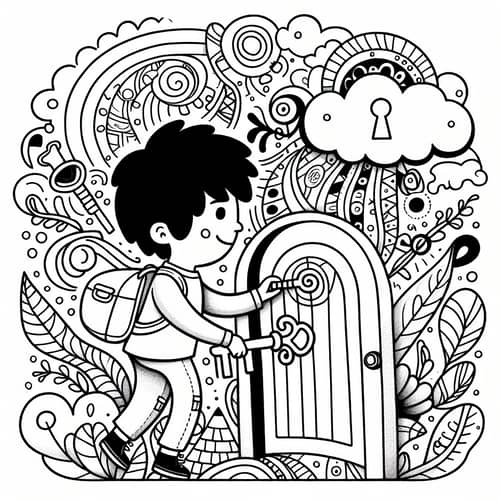 Whimsical Black and White Coloring Page Illustration