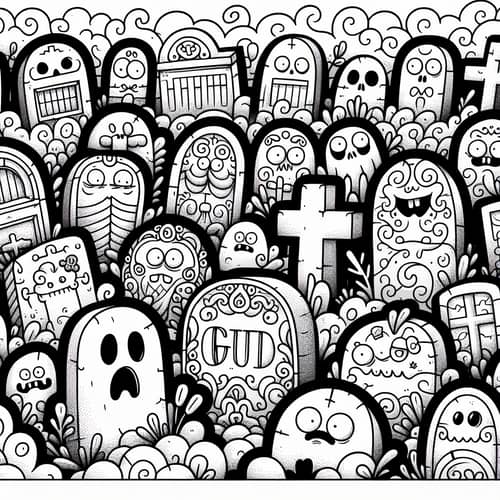 Whimsical Graveyard Coloring Page - Cartoon Style Fun