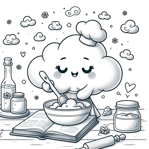 Whimsical Cloud Baking | Coloring Page for Children