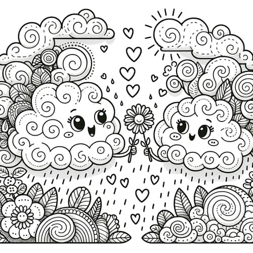 Enchanting Whimsical Clouds Coloring Page for Children