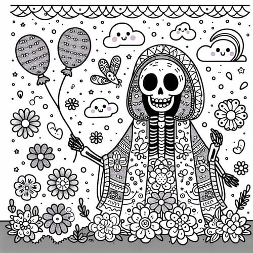 Whimsical Death Coloring Page for Kids - Fun and Friendly Design