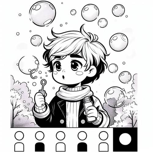 Gender-Diverse Child Blowing Soap Bubbles | Comic Book Style