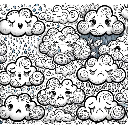 Whimsical Clouds Coloring Pages for Emotional Exploration and Joy