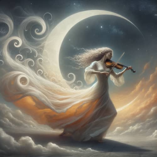 Surreal Art: South Asian Woman Dancing on Crescent Moon