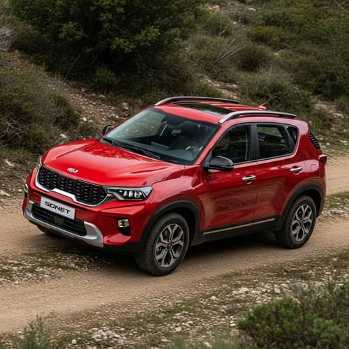 2025 Kia Sonet Red: Roof Rails & 17” Wheels