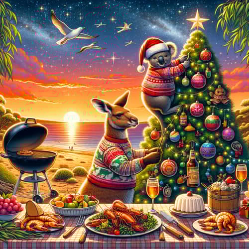 Australian Christmas Celebration: Outback Kangaroo, Koala Bear & Festive Foods