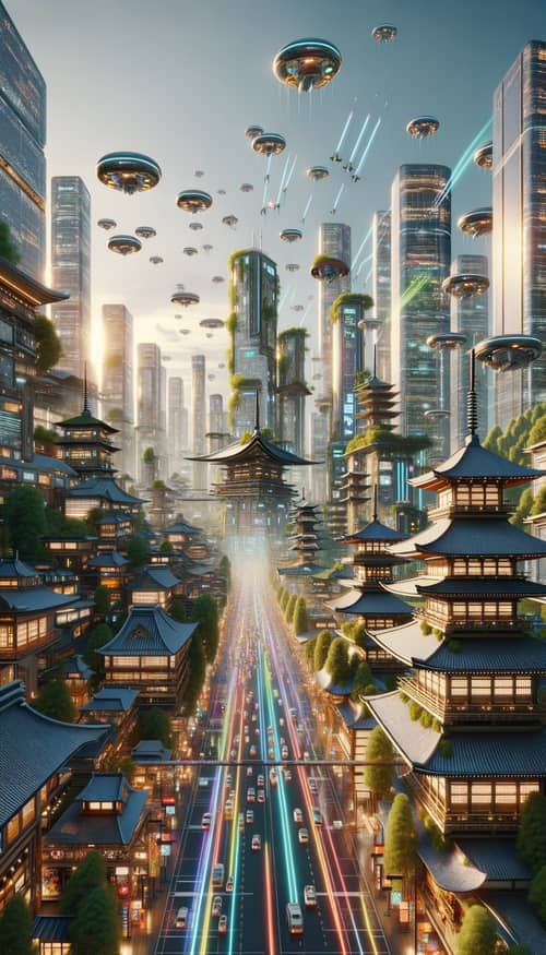 Classic Japan: A Futuristic Megapolis with Flying Cars
