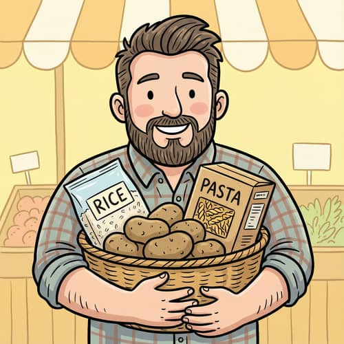 Cartoon Man with Basket of Carbs - Fun Food Art Cartoon Man with Basket of Carbs - Fun Food Art