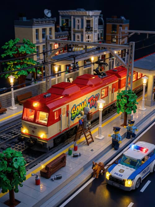 LEGO Graffiti Artist Model: Nighttime Chase Scene LEGO Graffiti Artist Model: Nighttime Chase Scene