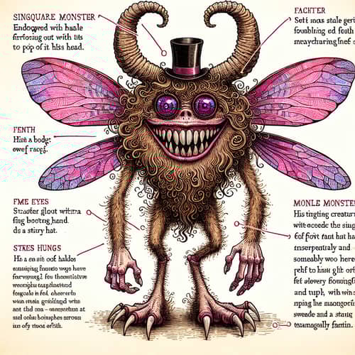 Male Monster with Singular Horn, Insect Wings, 5 Eyes & Unique Features
