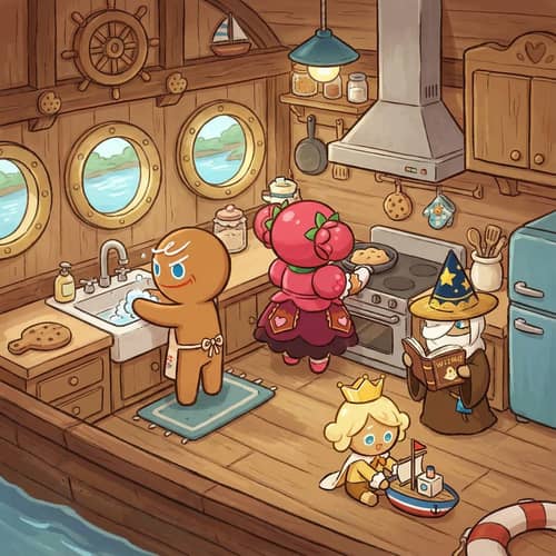 Cookie Run Kingdom Characters in Houseboat Kitchen Cookie Run Kingdom Characters in Houseboat Kitchen