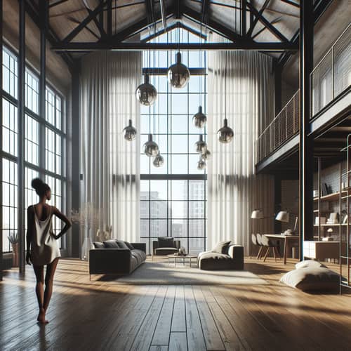 Contemporary Loft Interior with Elegant Woman and Stylish Decor