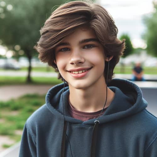 Cool Teenager Outdoor Park Scene | Hoodie, Jeans, Headphones